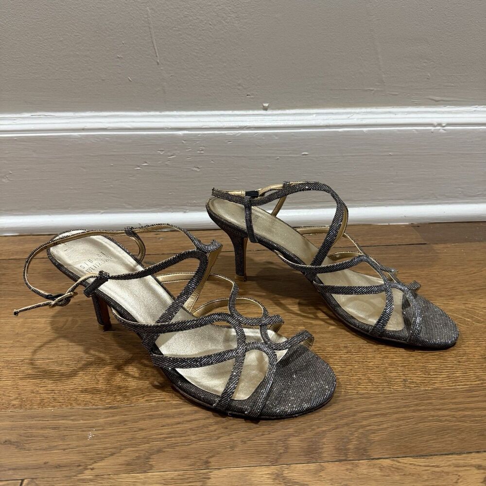 Stuart Weitzman Turningup Pyrite Cage Metallic‎ Heels Sandals Women Size 10